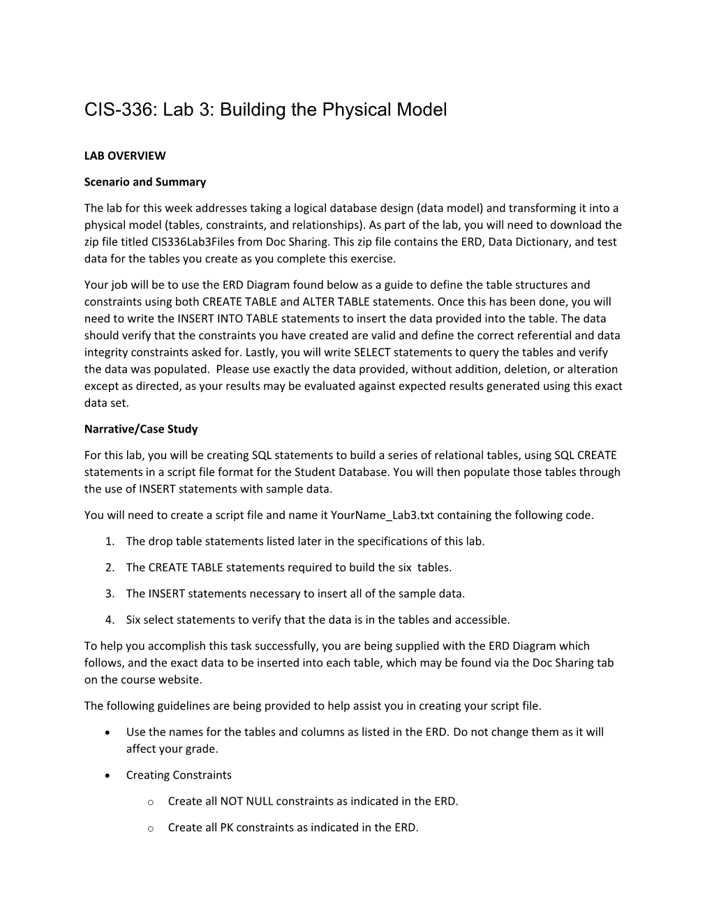 CIS-336: Lab3: Building the Physical Model