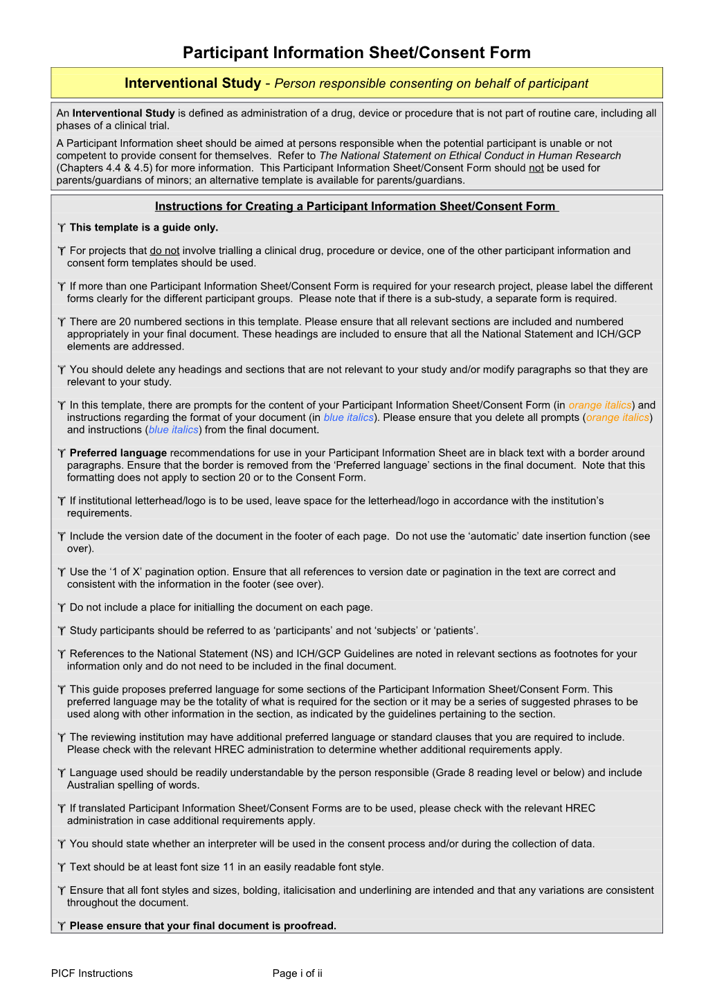 Participant Information Sheet and Consent Form Guidance Document for an Interventional Study s1