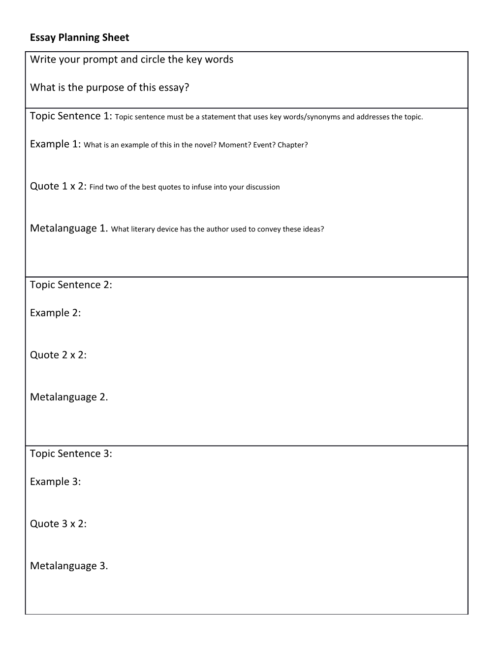 Essay Planning Sheet