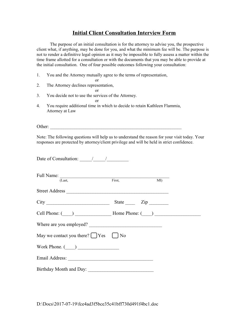 Initial Client Consultation Interview Form