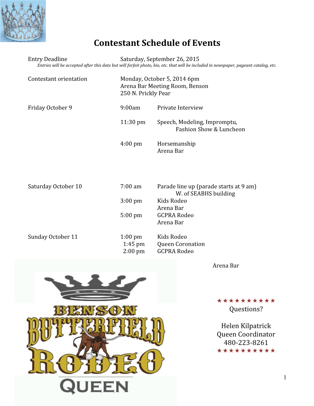 Contestant Schedule of Events