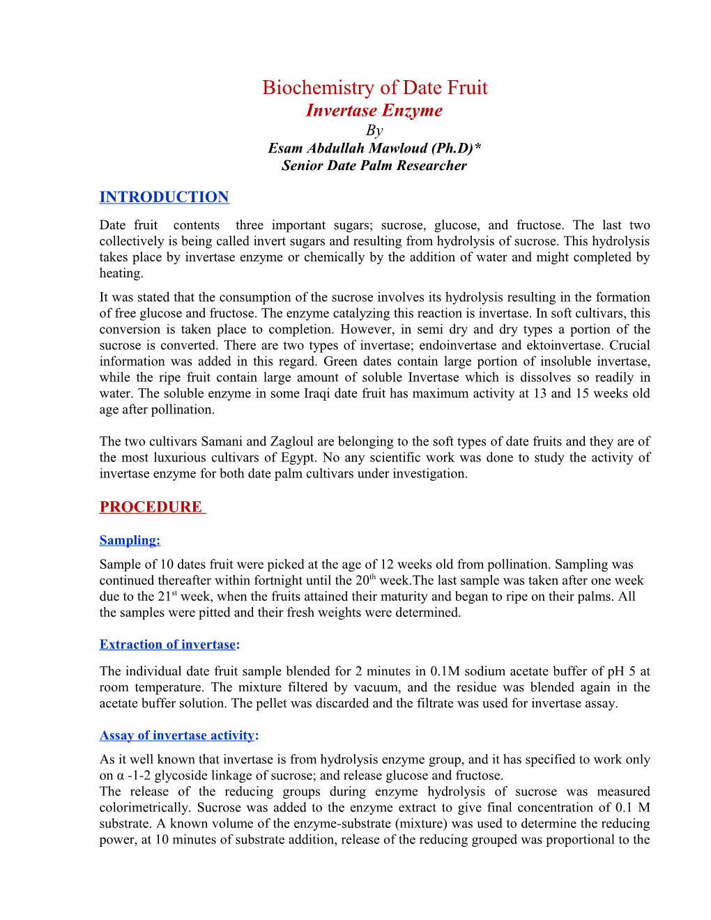 Biochemistry of Date Fruit