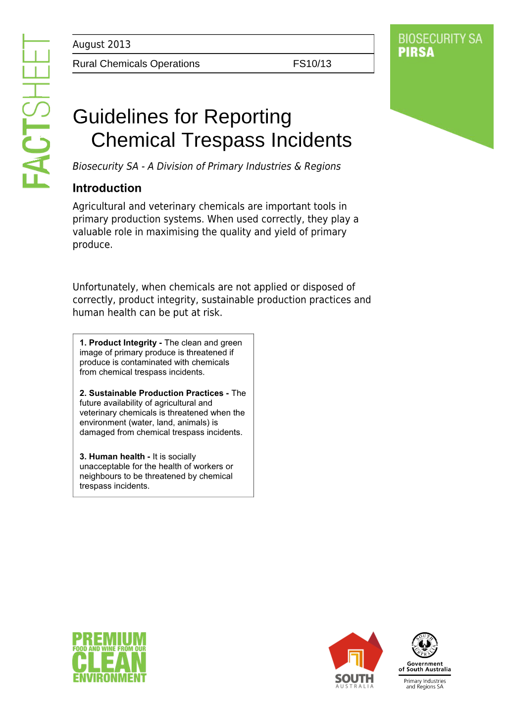 Guidelines for Reporting Chemical Trespass Incidents