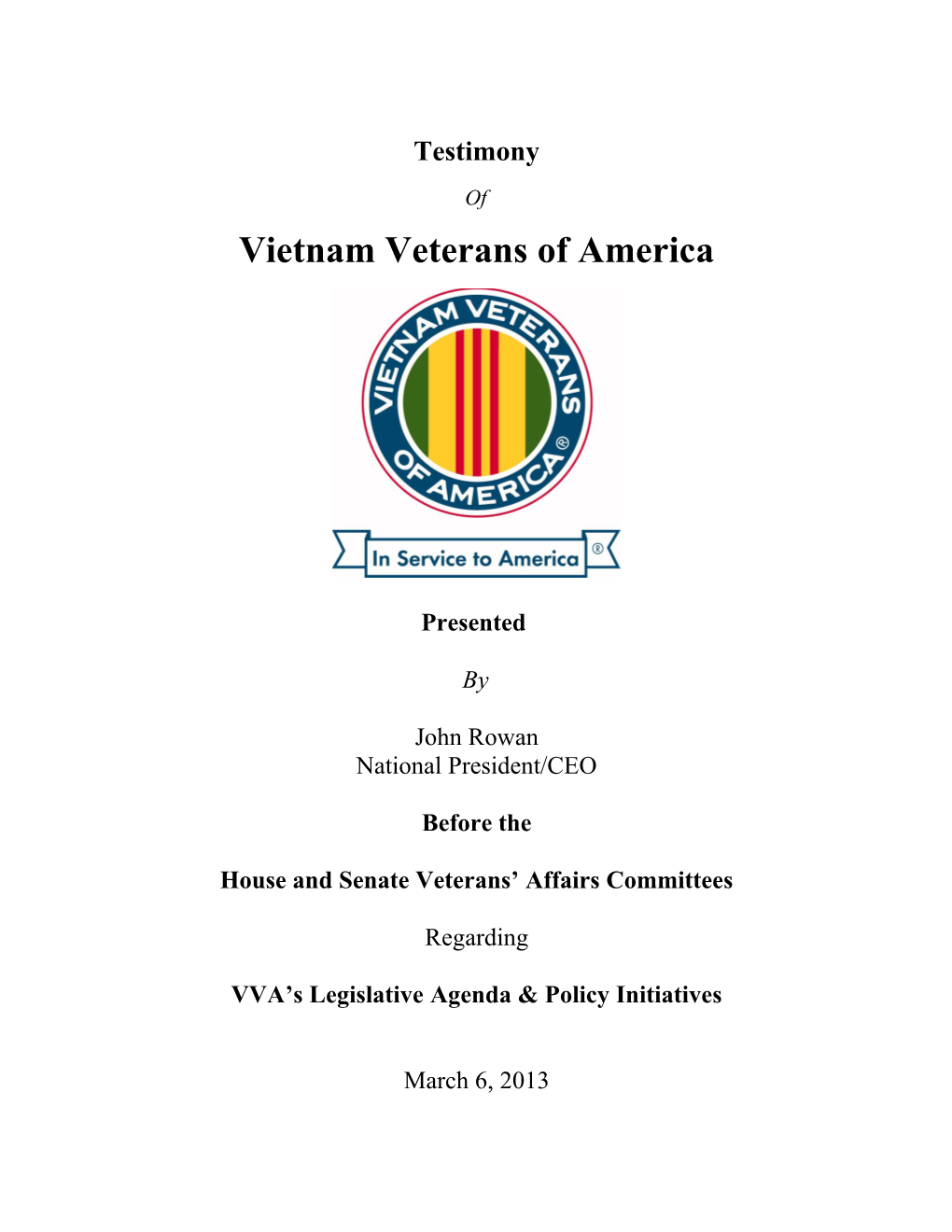 Vietnam Veterans of America House Senate Veterans Affairs