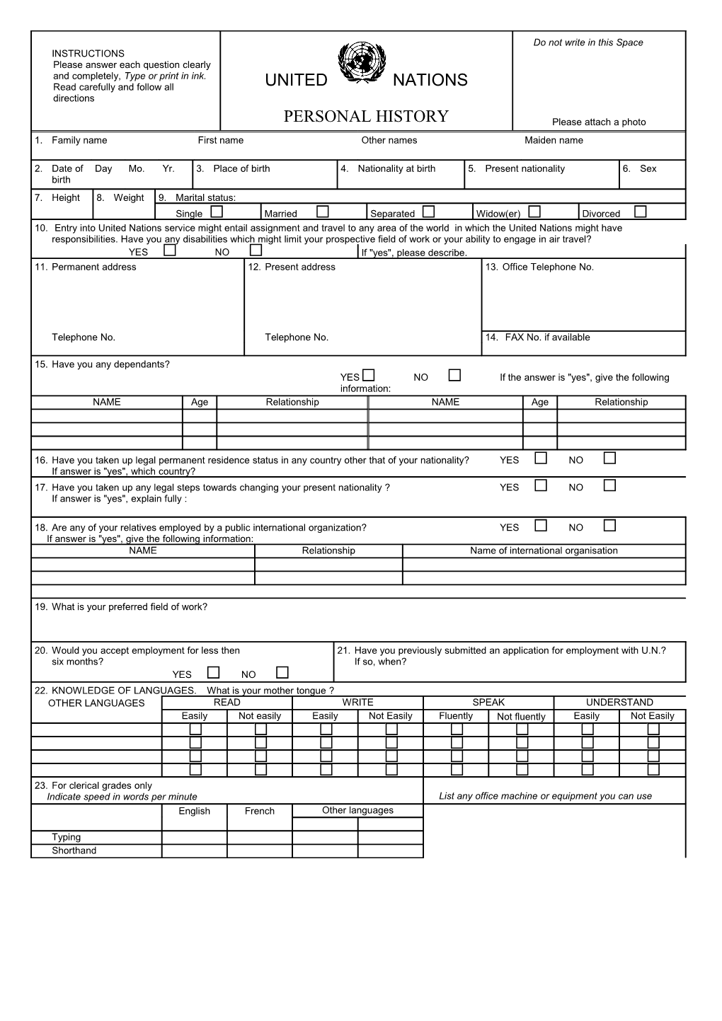 INSTRUCTIONS Please Answer Each Question Clearly and Completely, Type Or Print in Ink