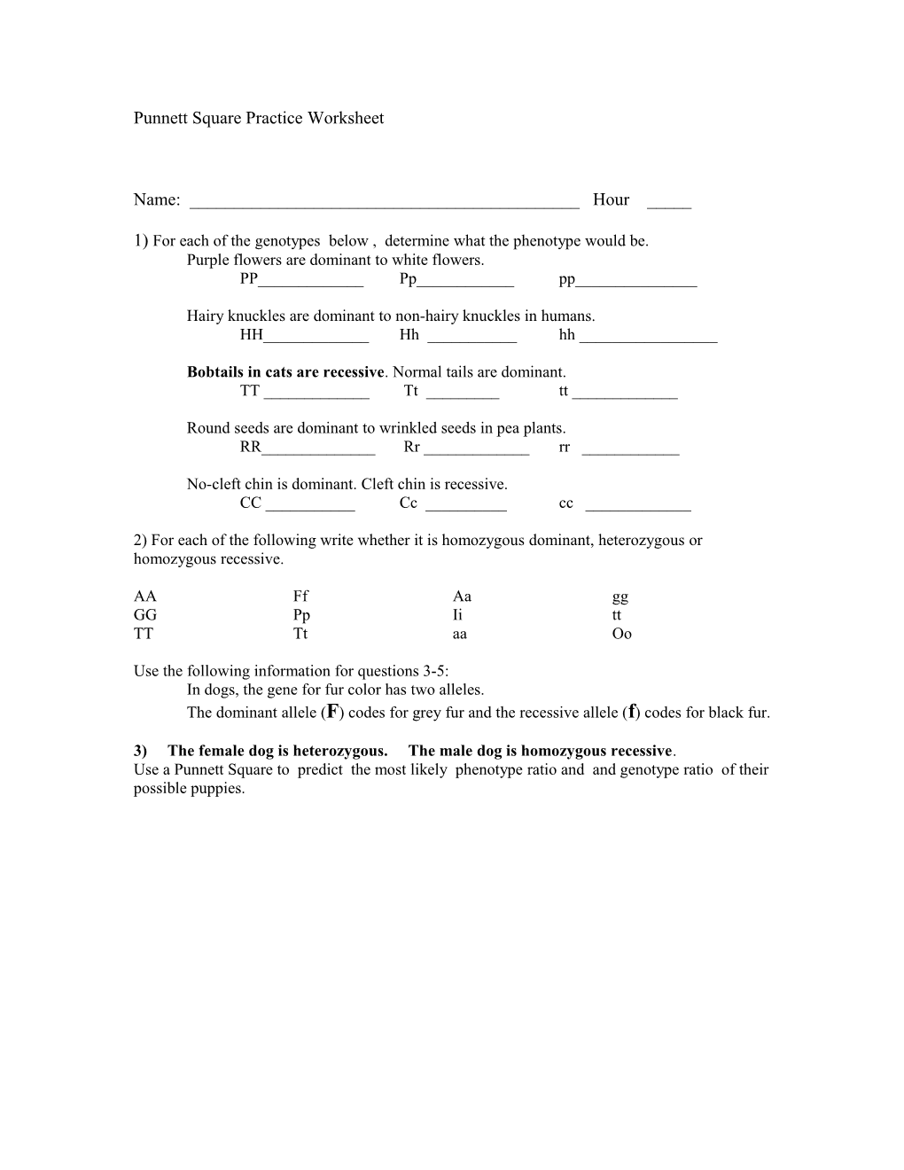 Punnett Square Practice Worksheet