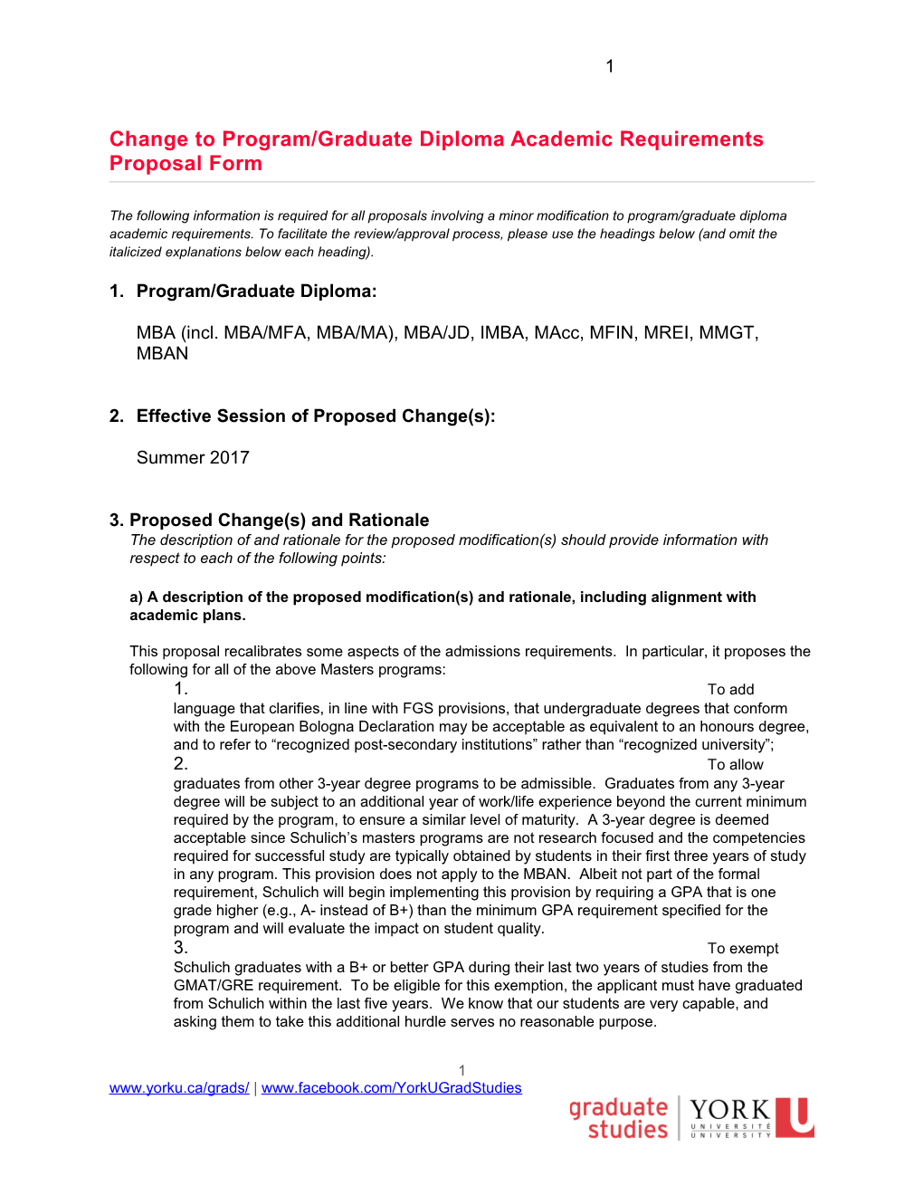 Change to Program/Graduate Diploma Academic Requirements Proposal Form