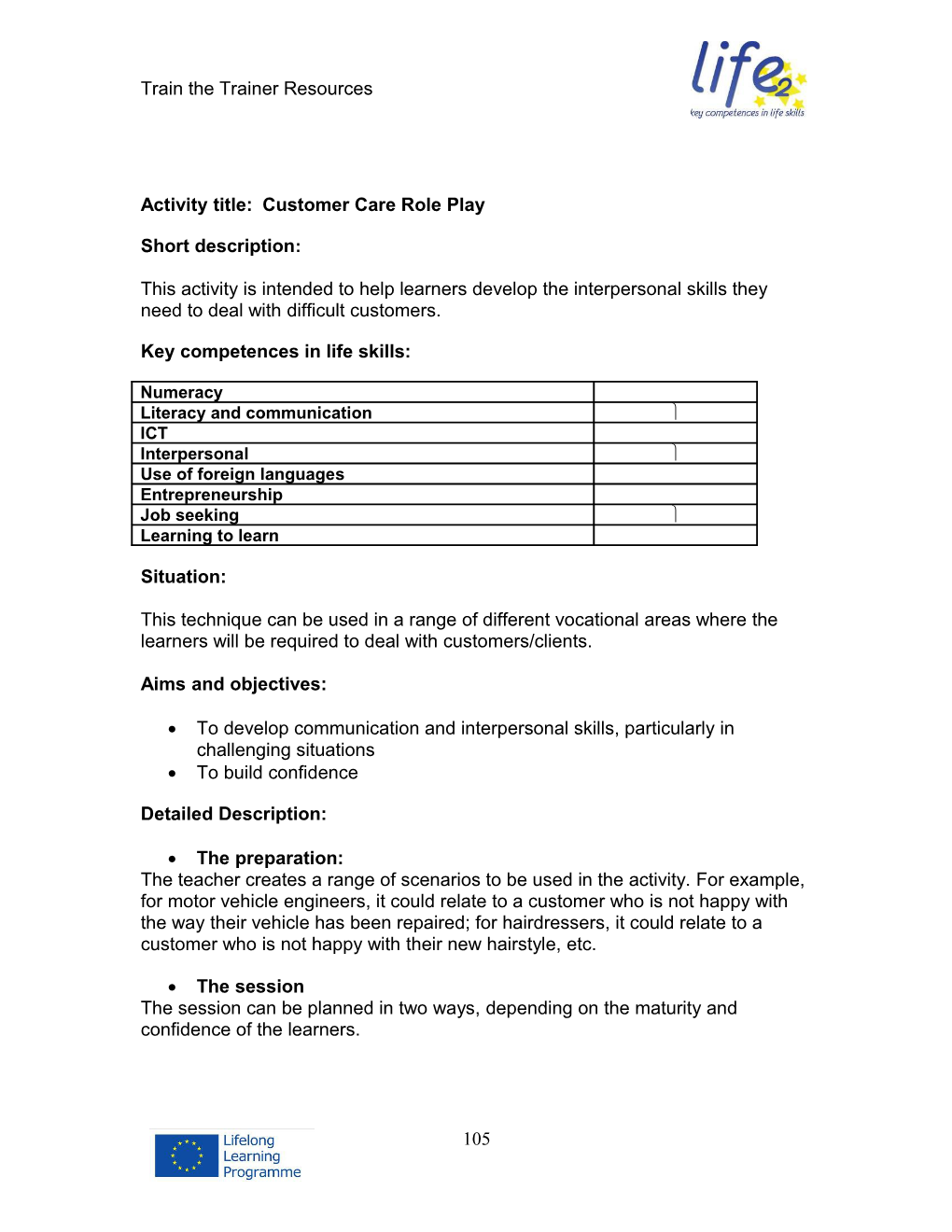 Template For Activities – Notes For Completion