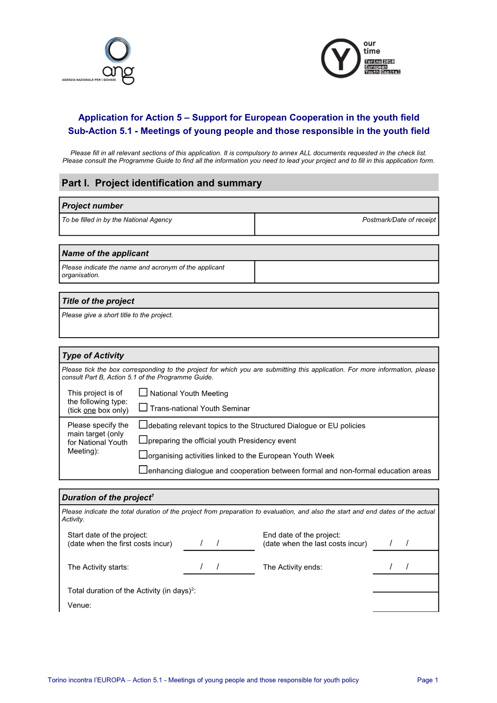 YOUTH Application Forms 2005