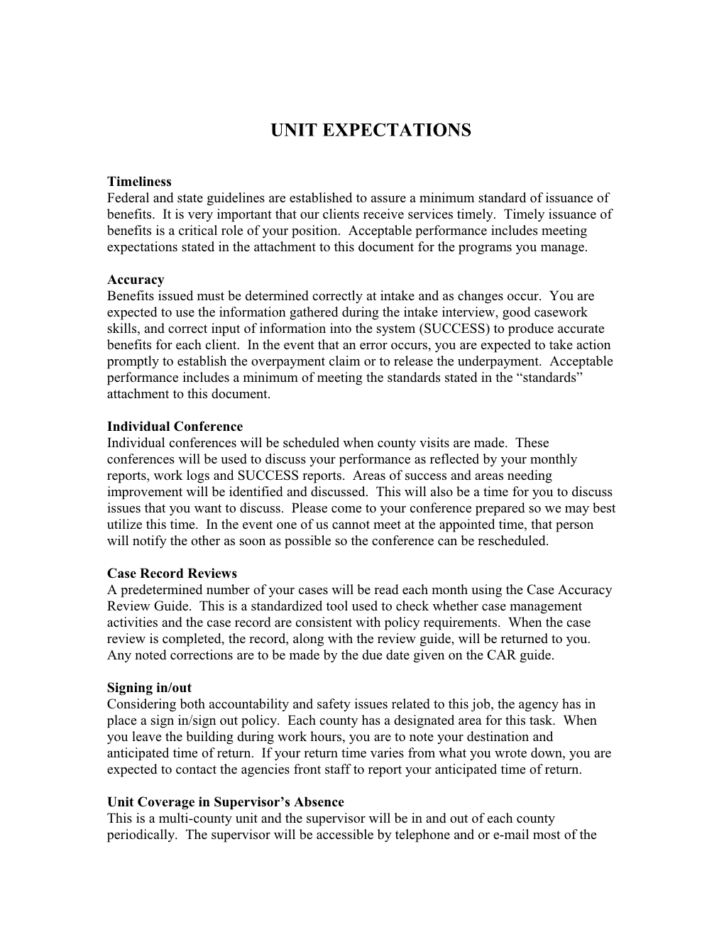 Unit Expectations