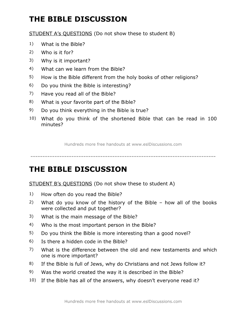ESL Conversation Lesson on the Bible
