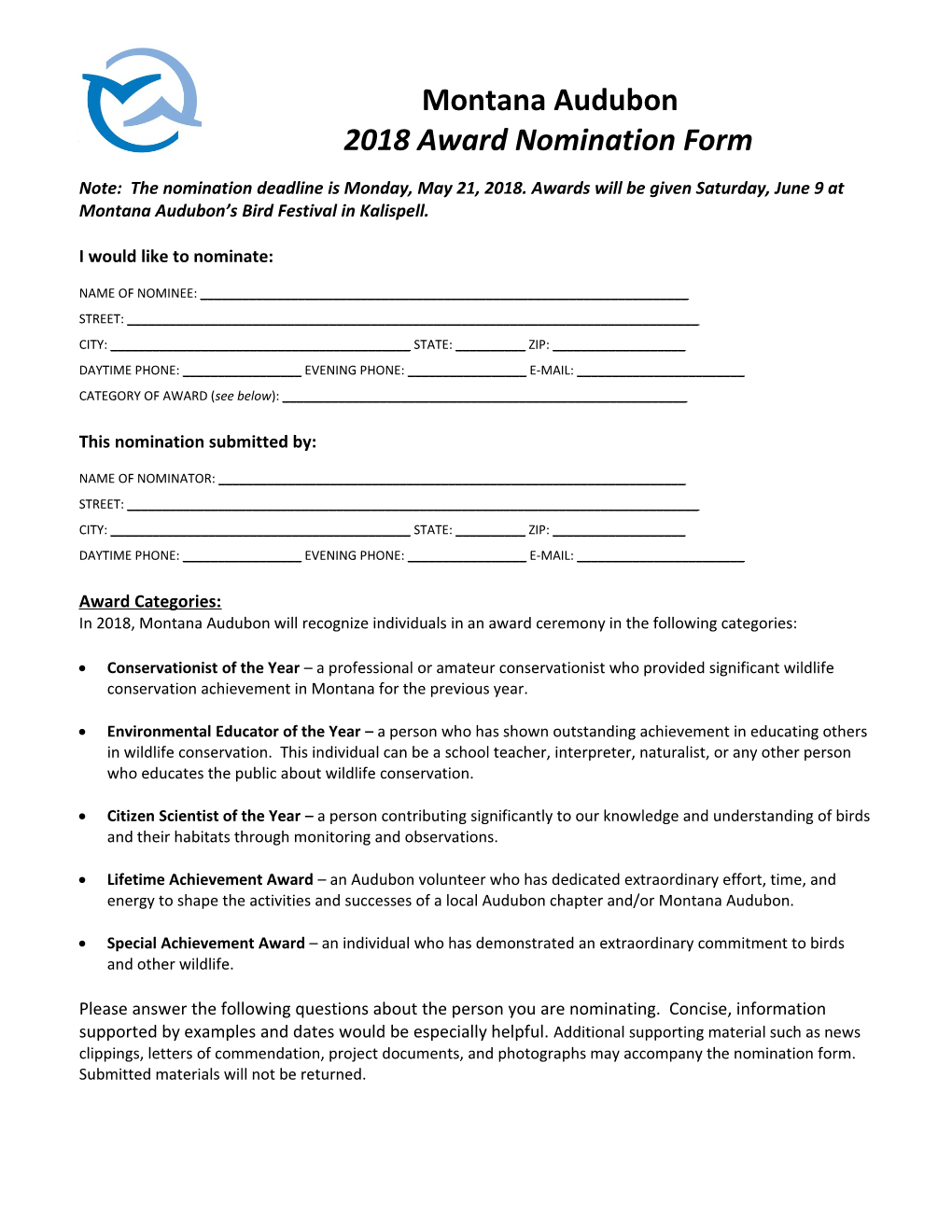 2018Award Nomination Form