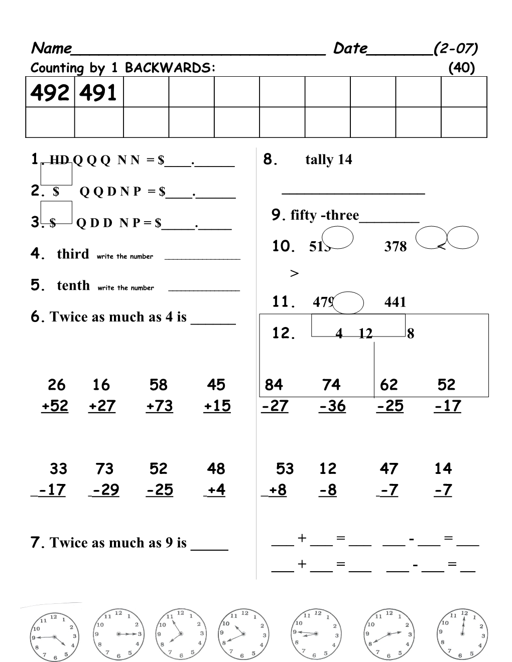 Counting by 1 BACKWARDS: (40)
