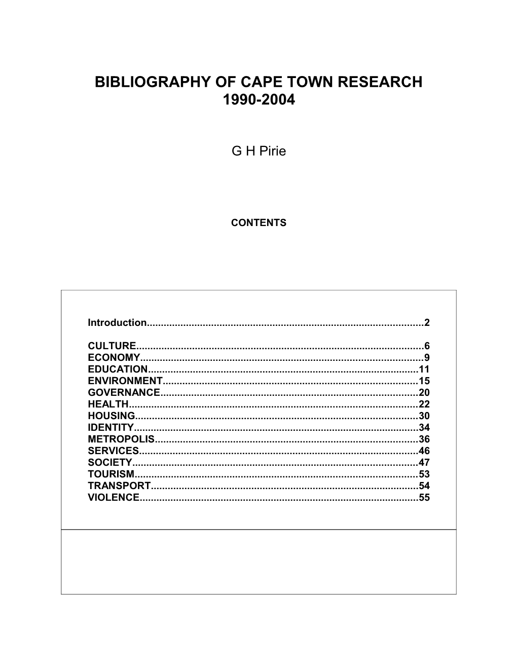 Bibliography of Cape Town Research