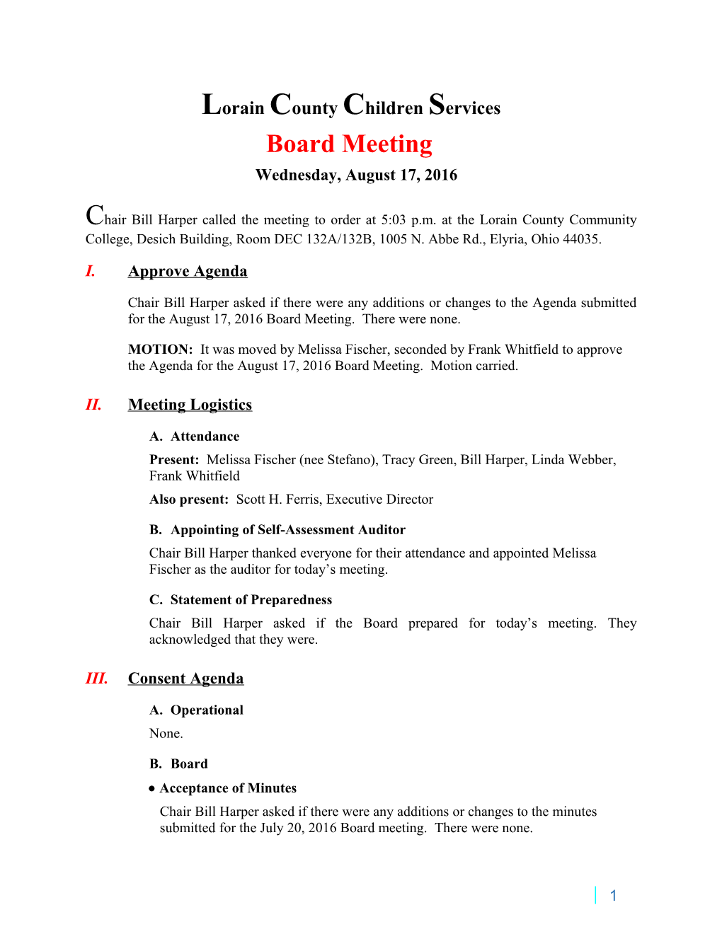Lorain County Children Services Board Meeting