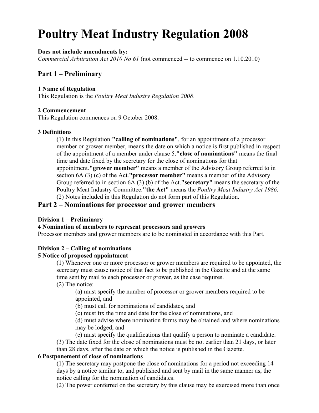 Poultry Meat Industry Regulation 2008