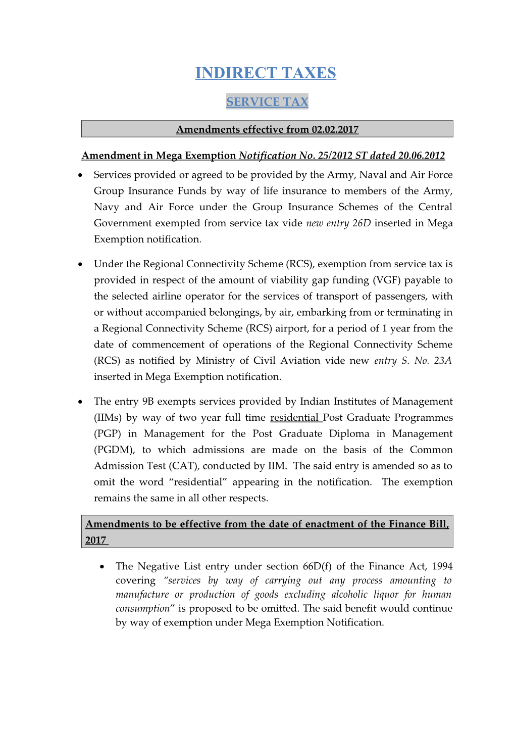 Amendment in Mega Exemption Notification No. 25/2012 ST Dated 20.06.2012