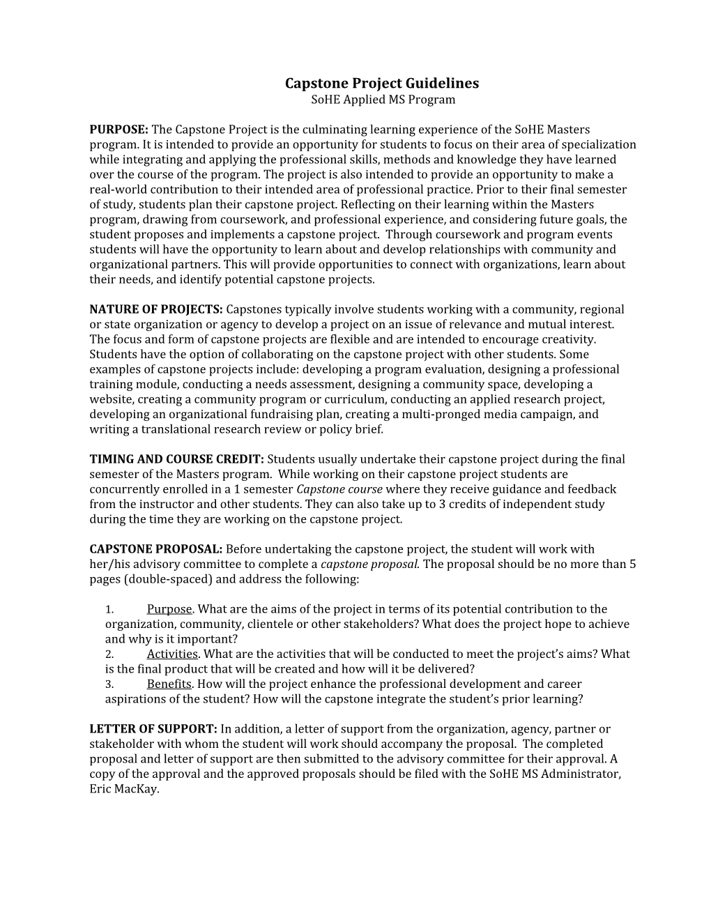 Capstone Project Guidelines Sohe Applied MS Program
