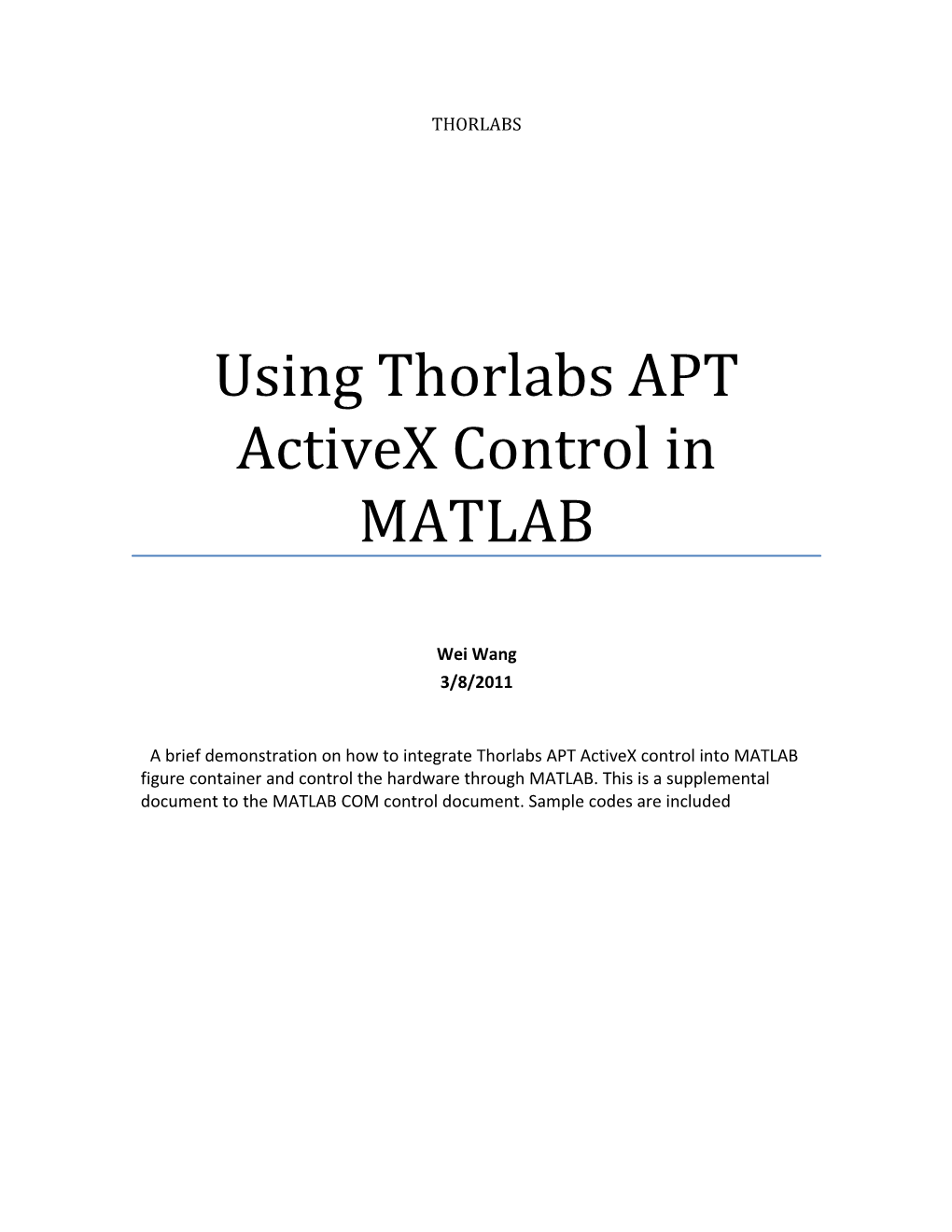 Using Thorlabs APT Activex Control in MATLAB