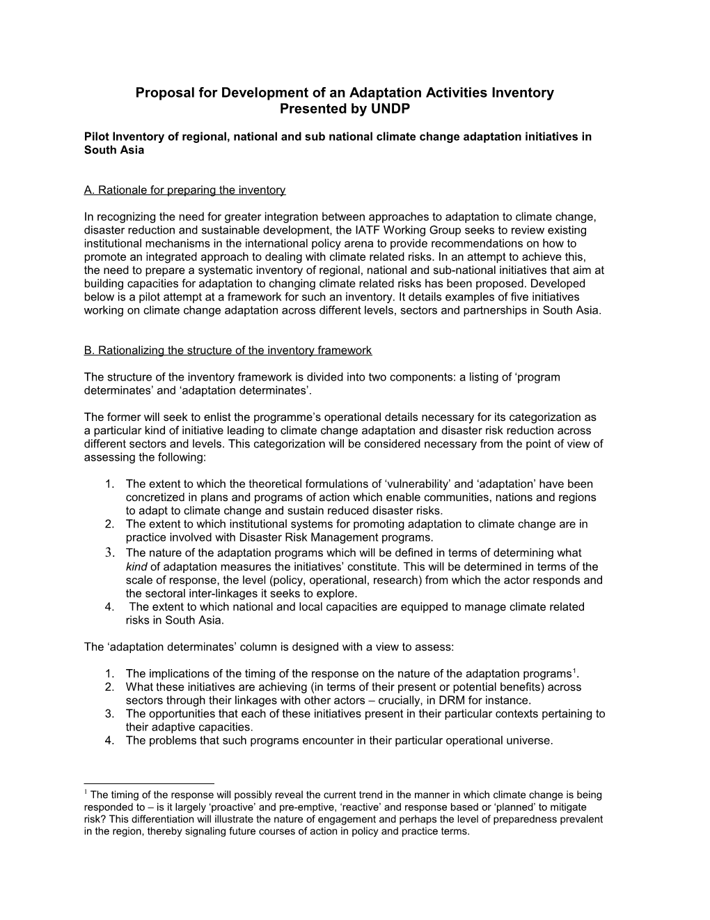 Proposal for Development of an Adaptation Activities Inventory