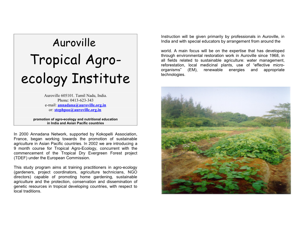 Promotion of Agro-Ecology and Nutritional Education