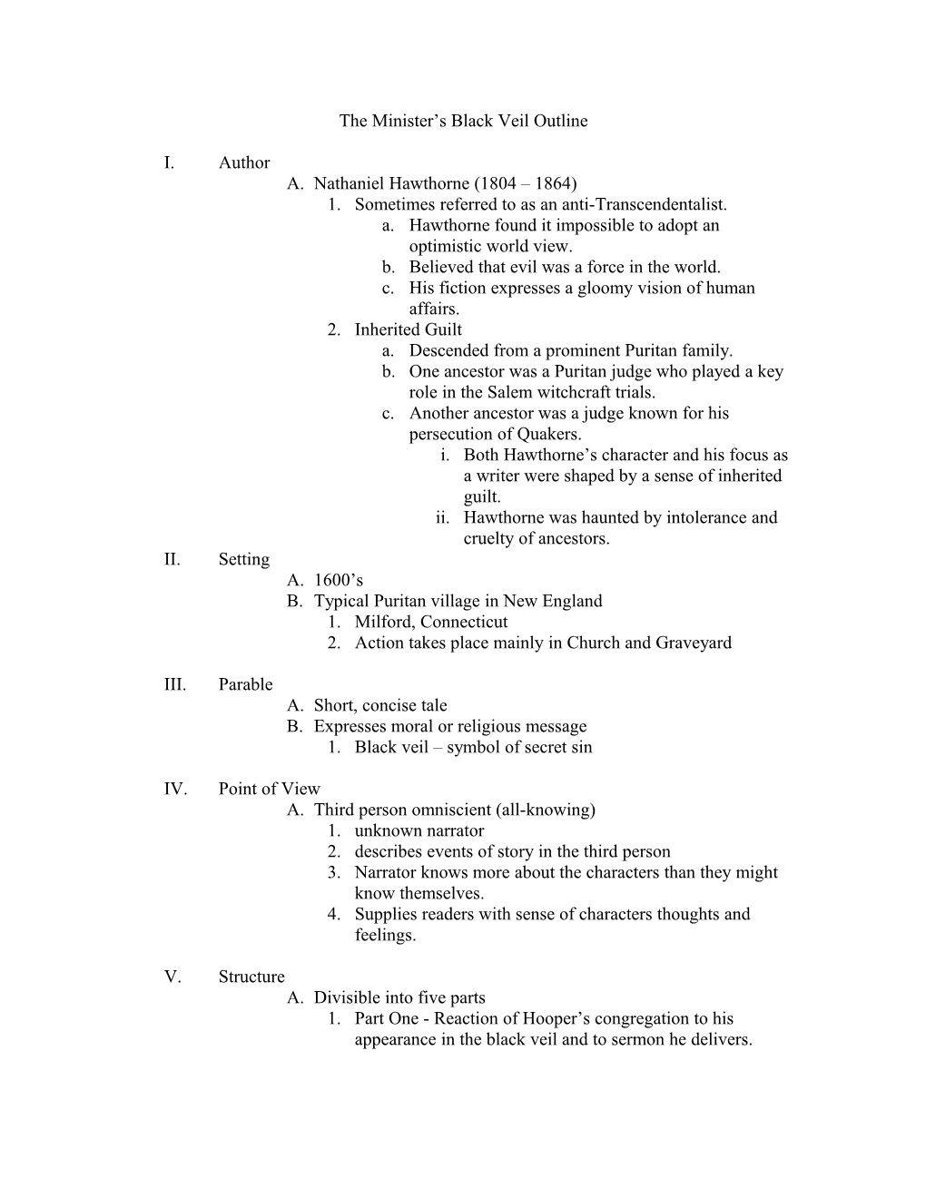 The Minister S Black Veil Outline