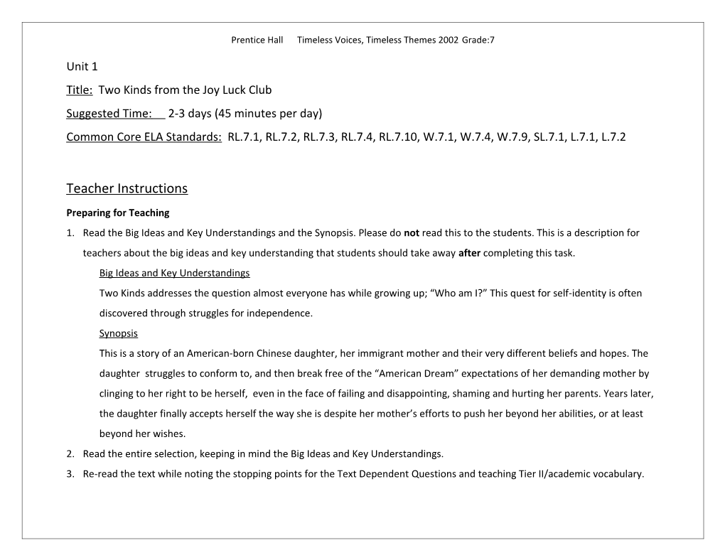 Prentice Hall Timeless Voices, Timeless Themes 2002 Grade:7