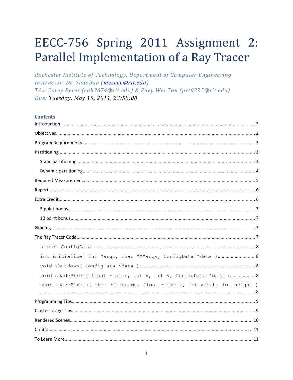 EECC-756 Spring 2011 Assignment 2: Parallel Implementation of a Ray Tracer