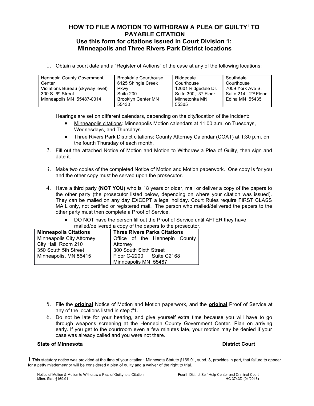 Use This Form for Citations Issued in Court Division 1