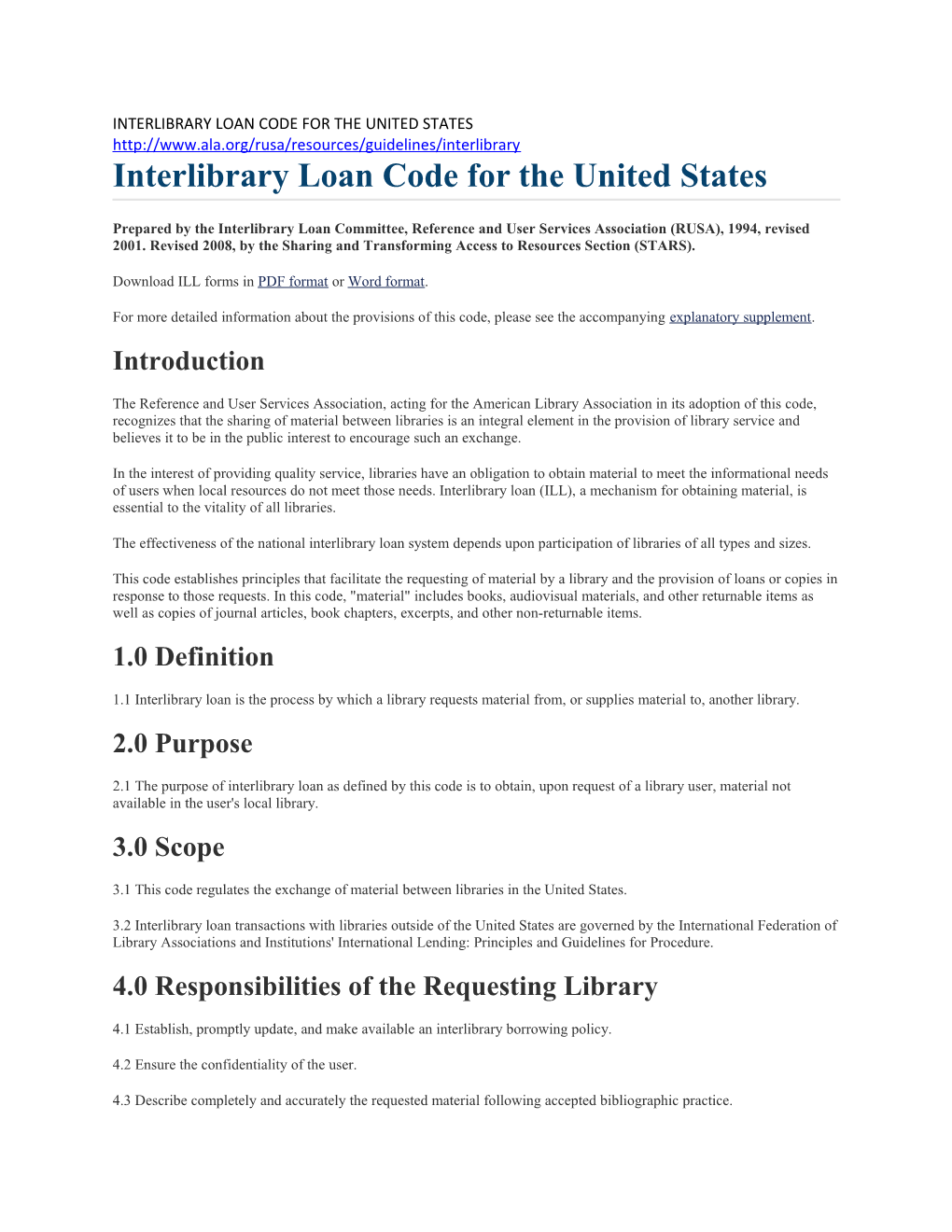 Interlibrary Loan Code for the United States