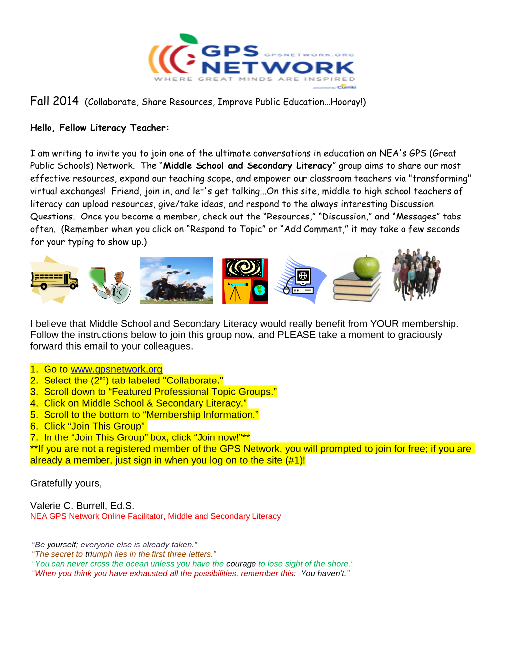 Fall 2014 (Collaborate, Share Resources, Improve Public Education Hooray!)