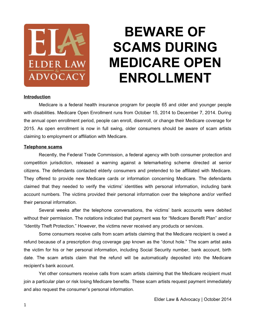 Beware of Scams During Medicare Open Enrollment