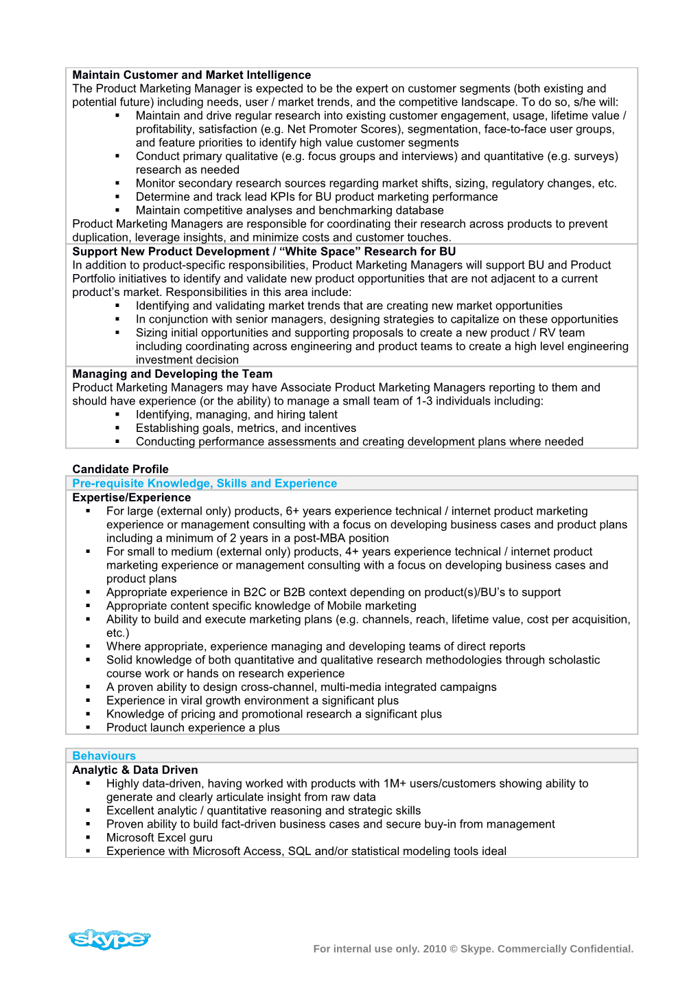 Product Marketing Manager Internal Job Description (10