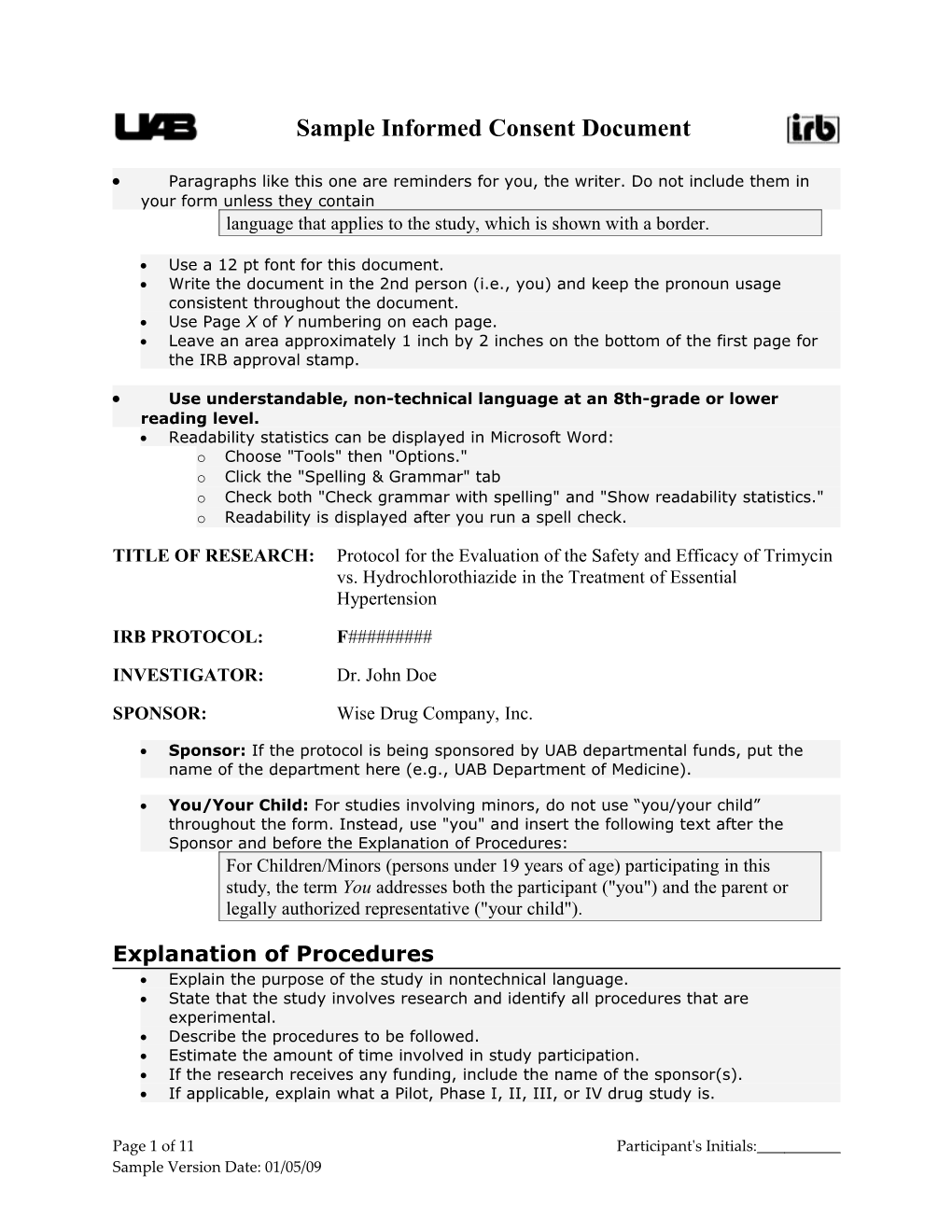 206 - Sample Informed Consent Document