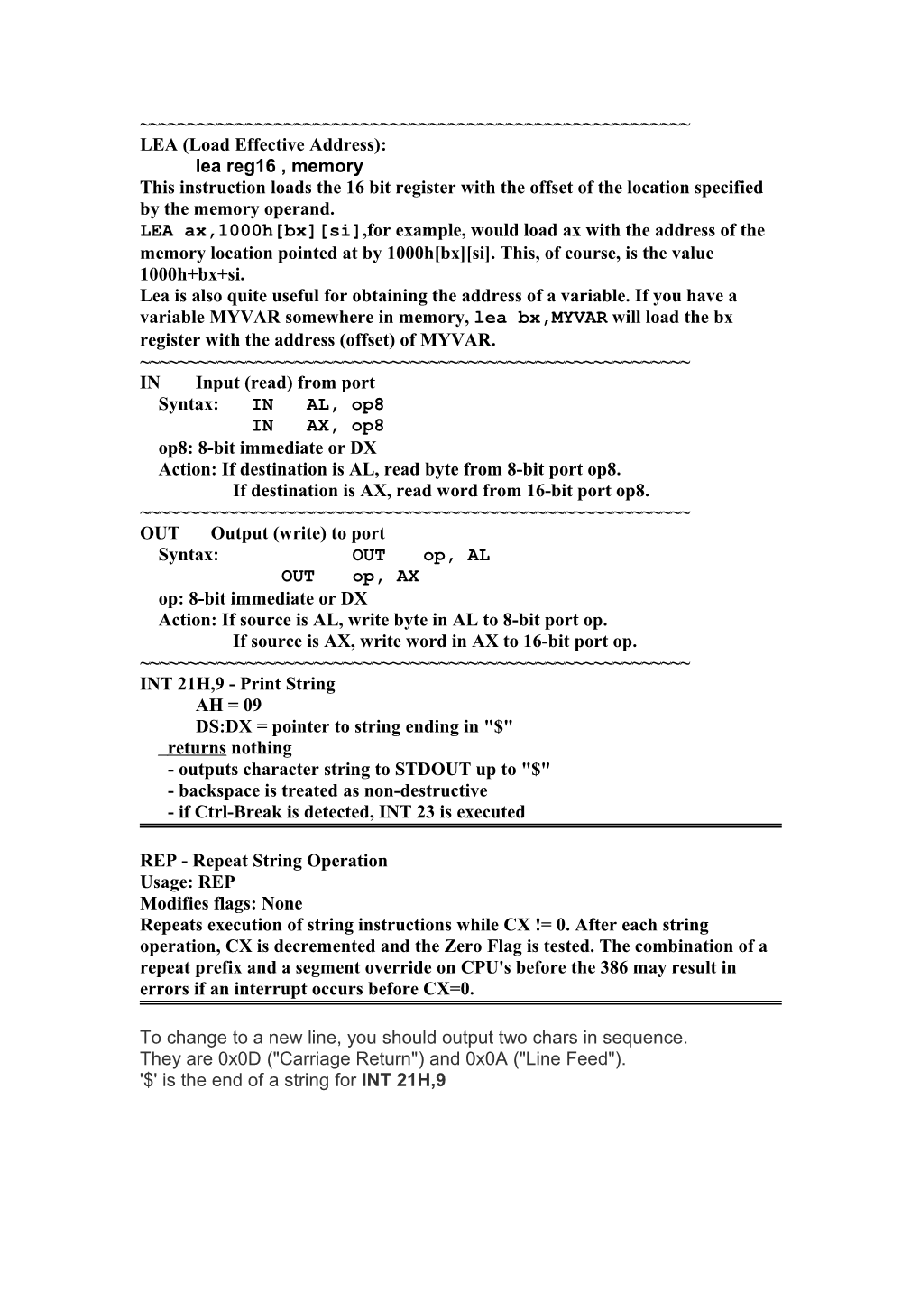 Instructions and Directives LEA in out REP,Seg Offset