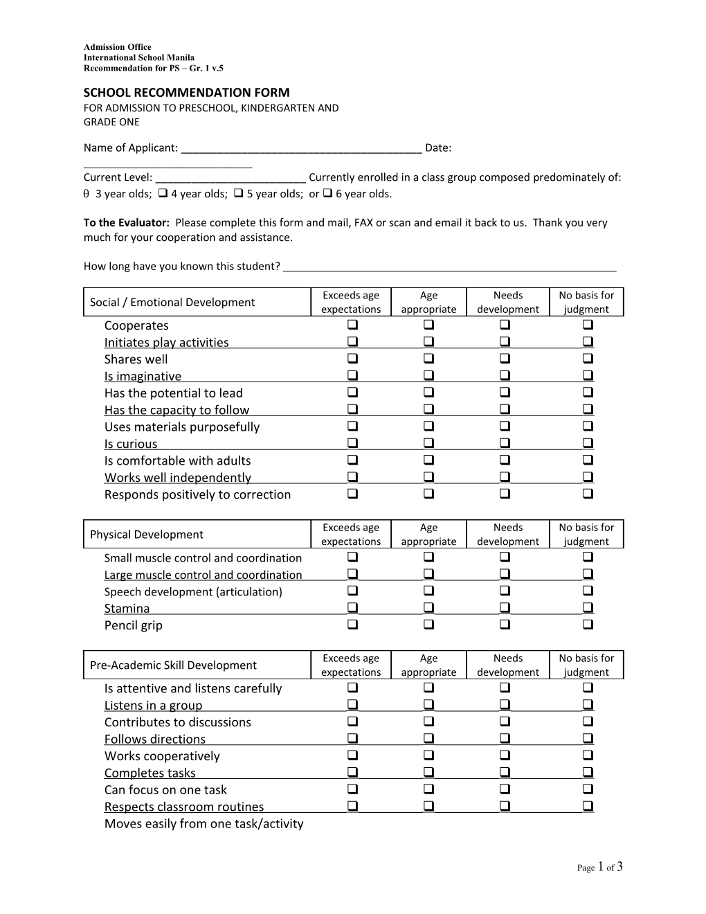 School Recommendation Form s1