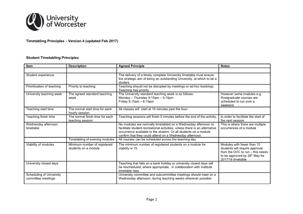 Timetabling Principles - Version 4 (Updated Feb 2017)