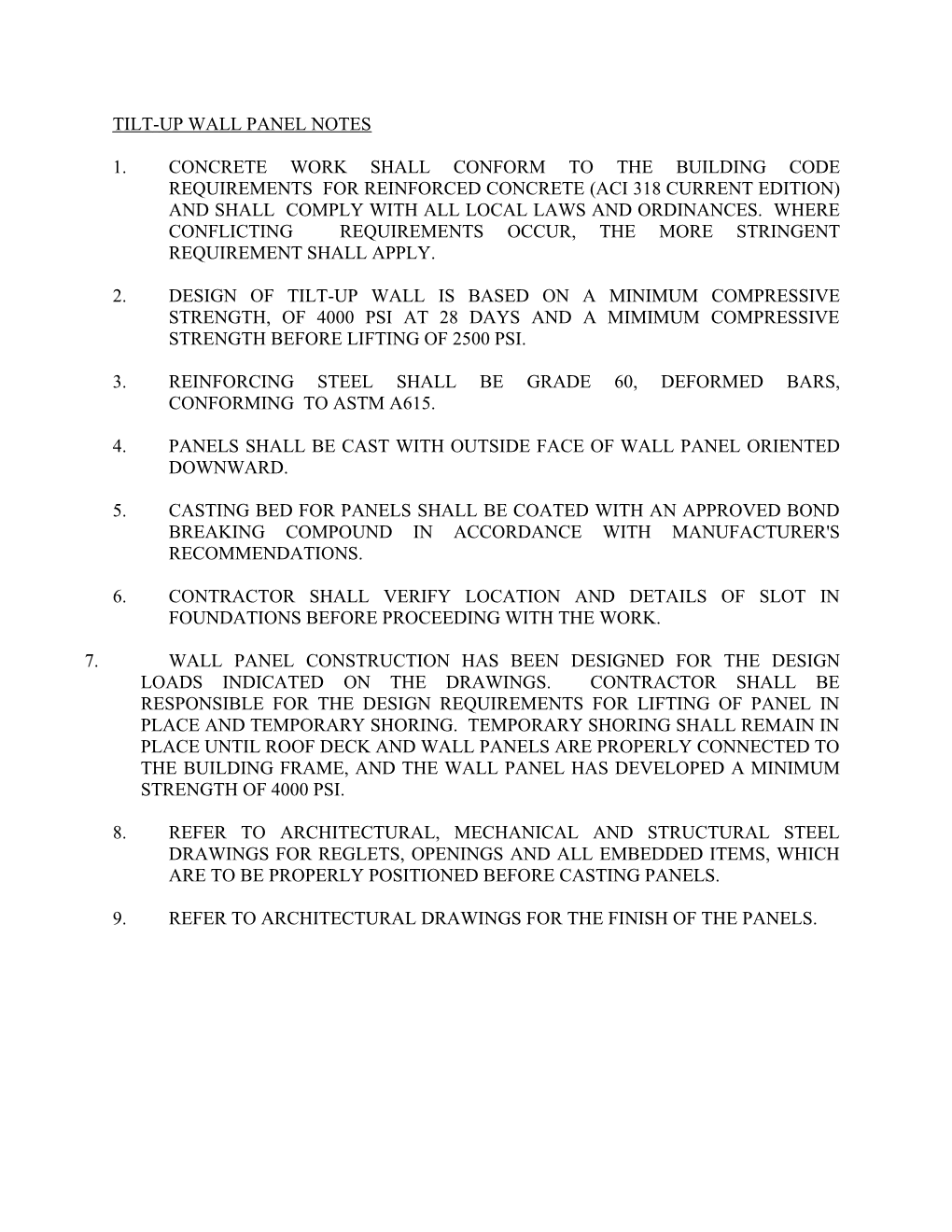 Tilt-Up Conc. Wall Panel Notes