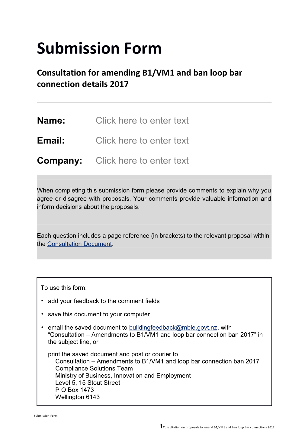 Consultation for Amending B1/VM1 and Ban Loop Bar Connection Details 2017