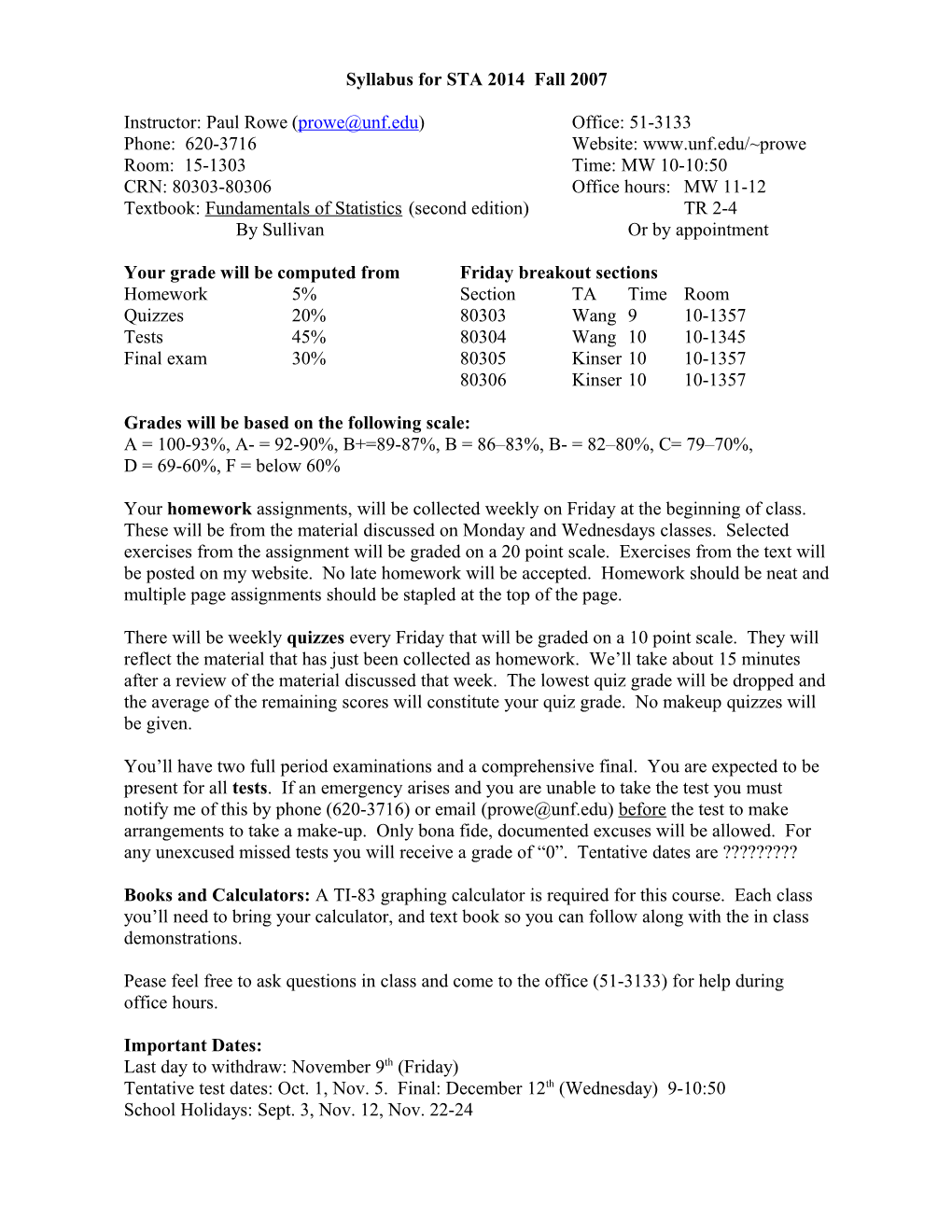 Syllabus for MAT 0024 Elementary Algebra