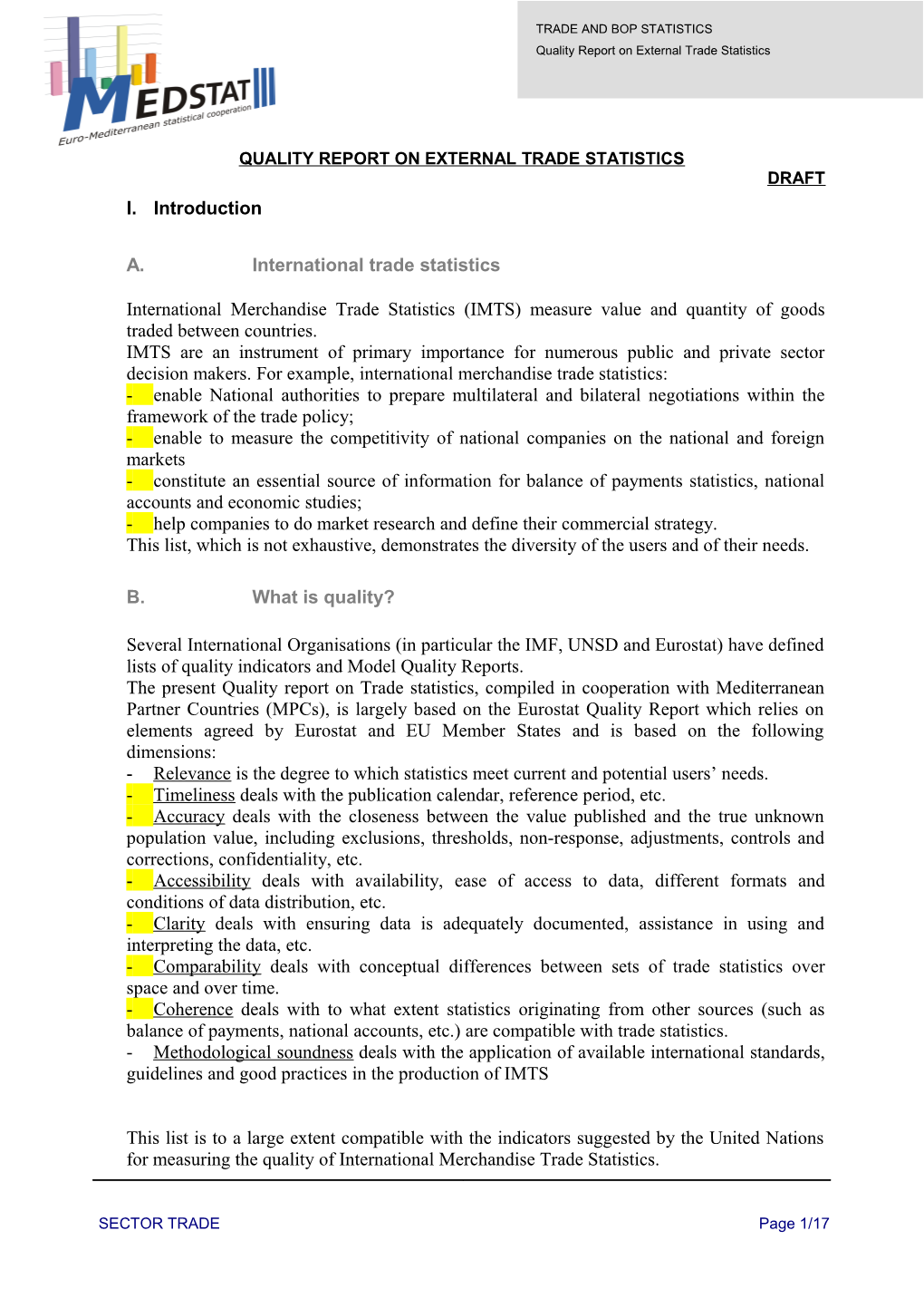 Quality Report on External Trade Statistics