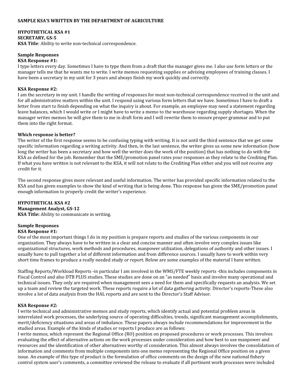 Sample KSA S Written by the Department of Agriculture