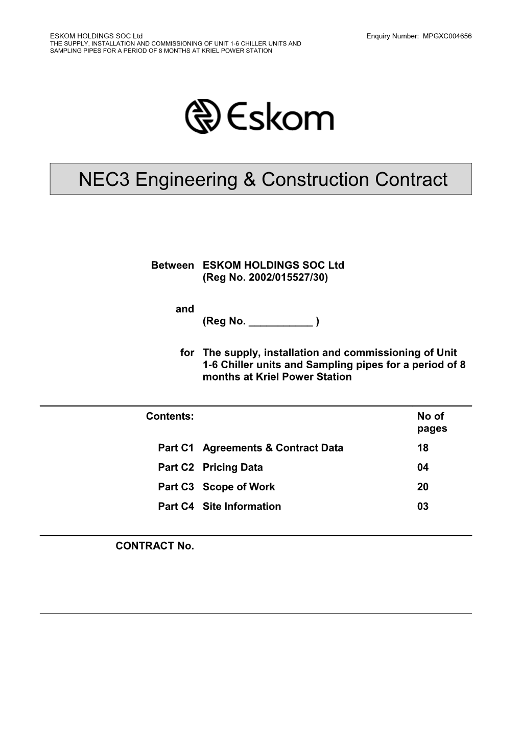 Eskom Holdings Soc Ltd Enquiry Number: MPGXC004656