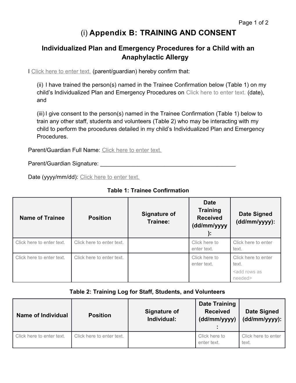 Appendix B: TRAINING and CONSENT