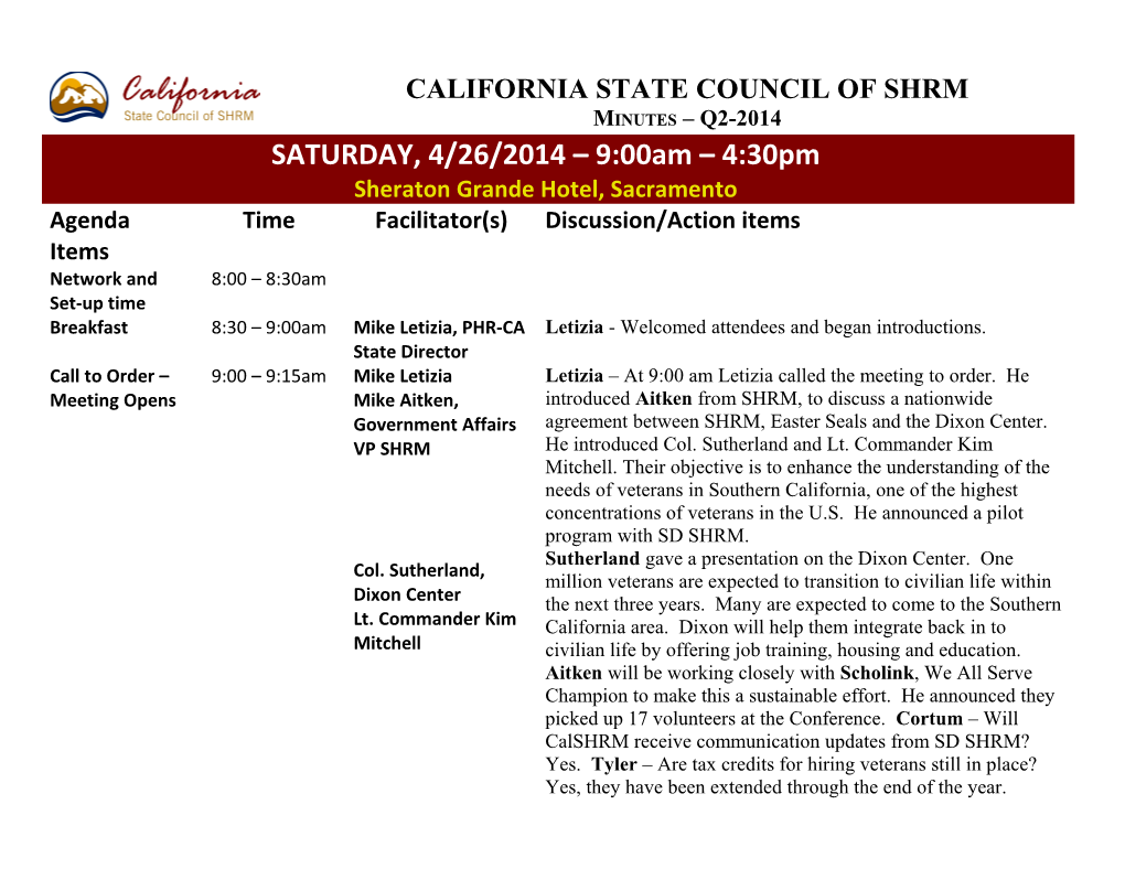 CALIFORNIA STATE COUNCIL of SHRM Minutes Q2-2014