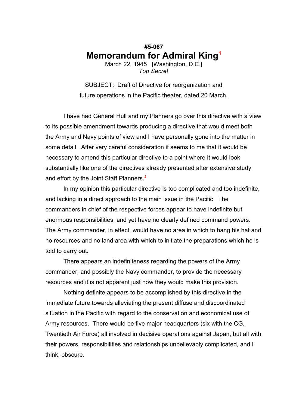 Memorandum for Admiral King1