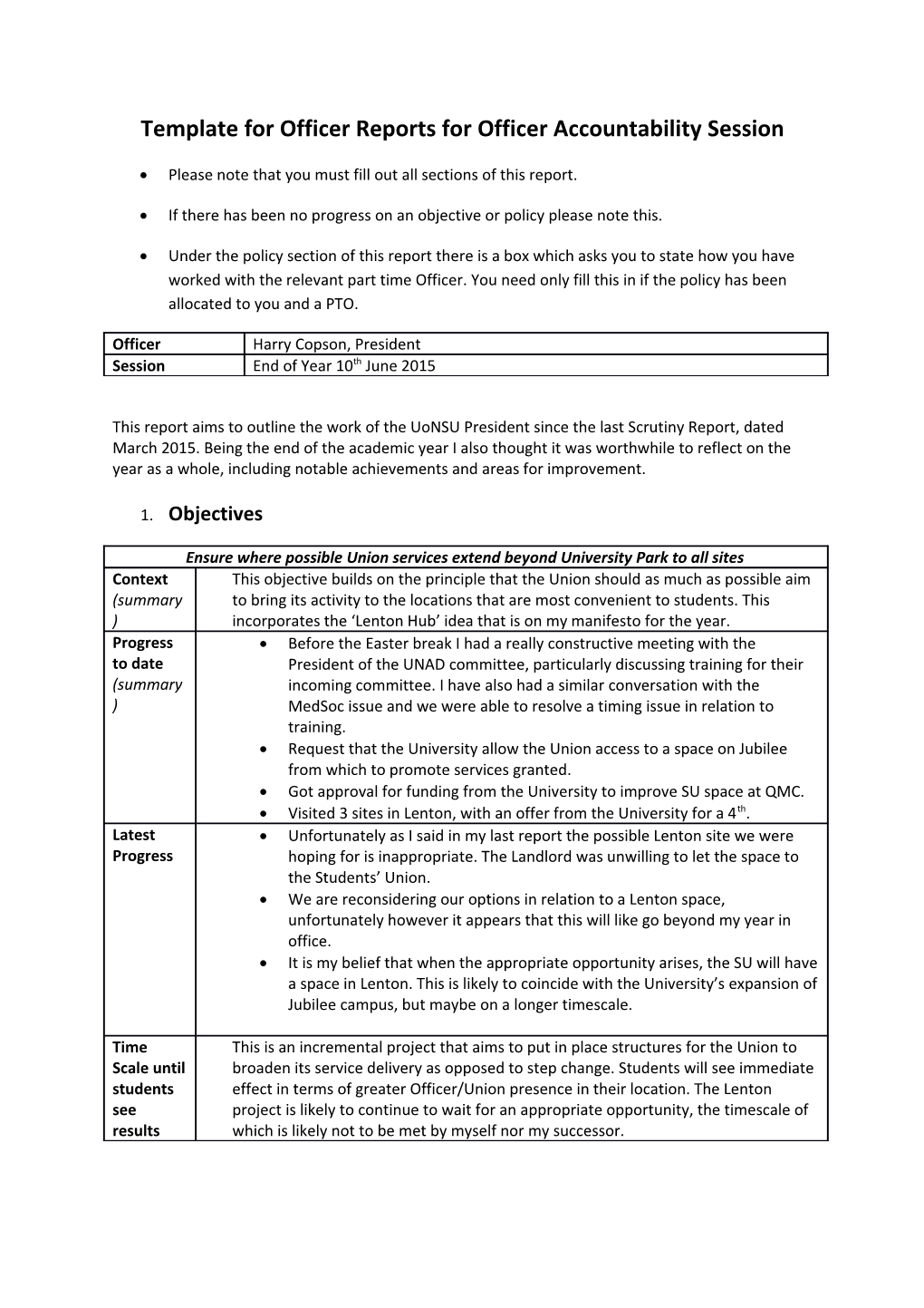 Template for Officer Reports for Officer Accountability Session