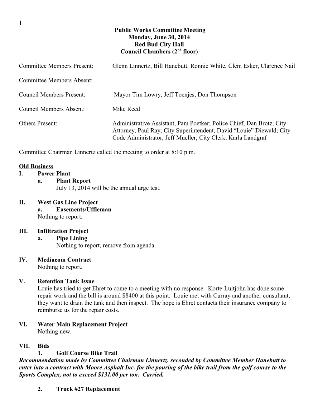 Public Works Committee Meeting Minutes