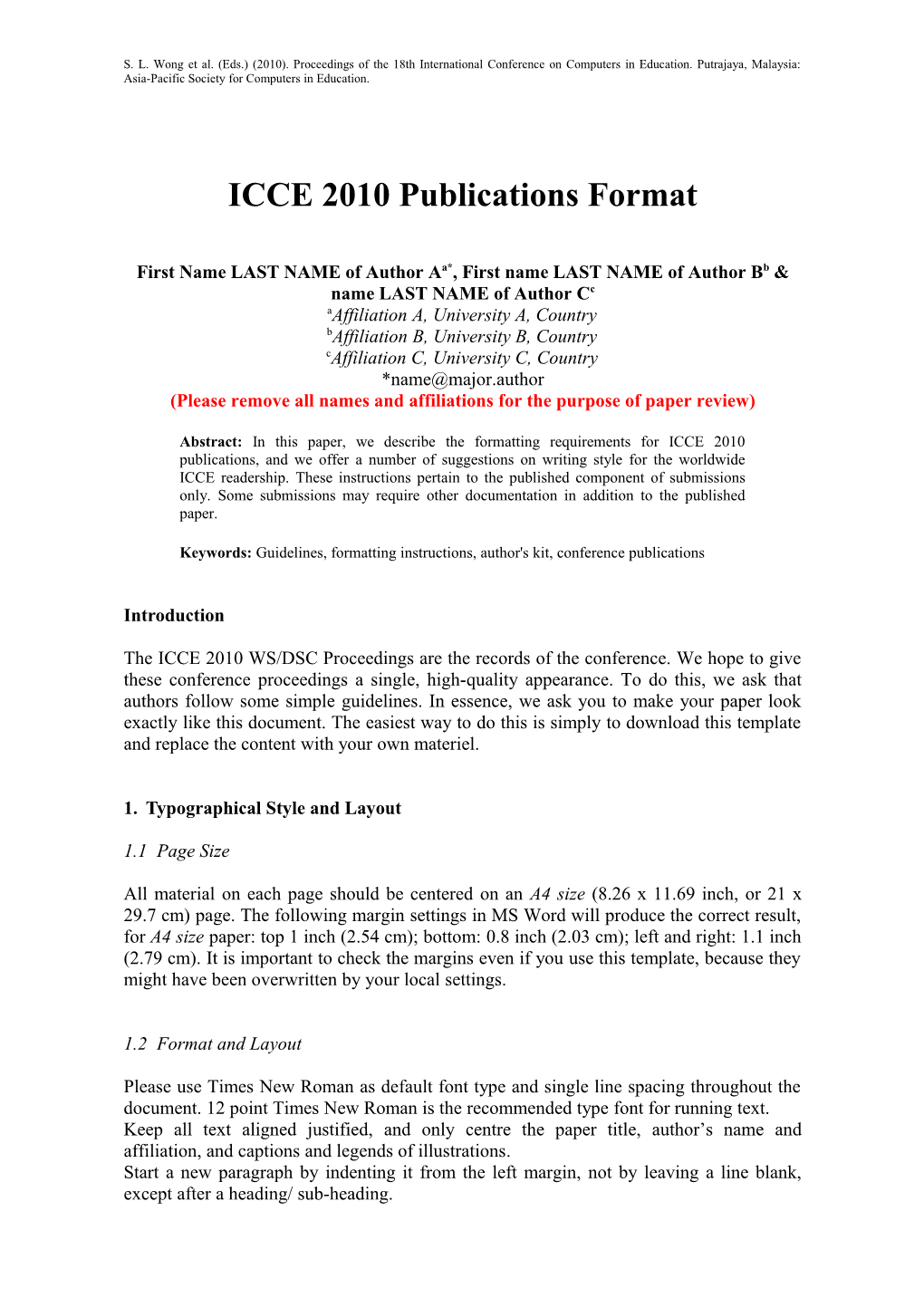 ICCE 2009 Publications Format