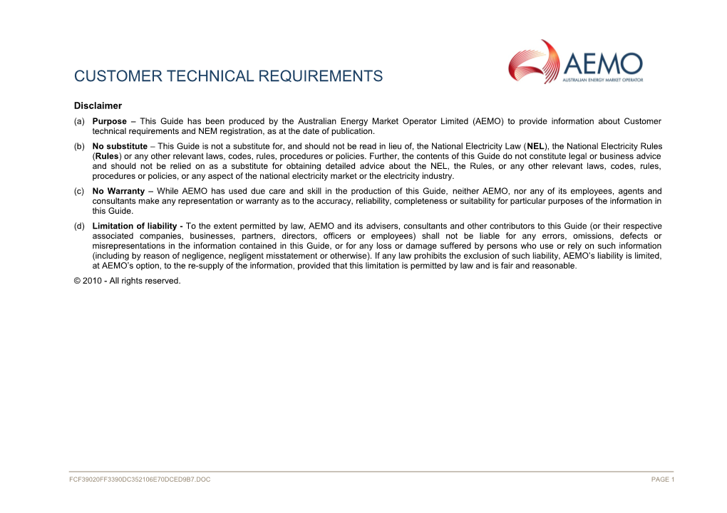 Customer Technical Requirements